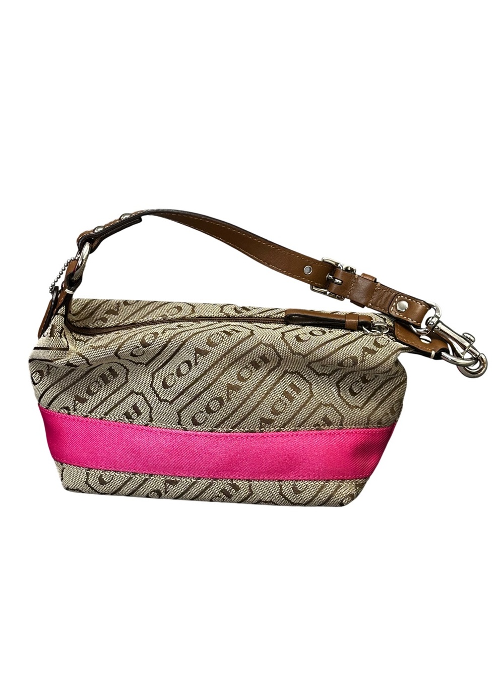 Vintage Coach Jacquard Canvas Monogram Shoulder Bag / Pochette with Pink Stripe